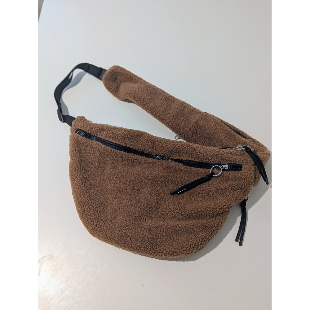 Free People FP Movement Sherpa Sling Bag Fleece Crossbody Brown Teddy EUC